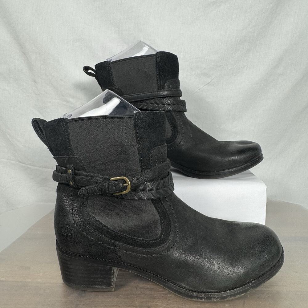 UGG Krewe Black Distressed Leather Shearling Pull On Ankle Boots Size 7.5